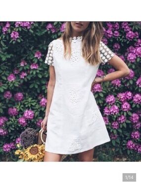 Anthropologie Corey Lynn Calter Linen LORIENT White Crochet Floral Dress 10